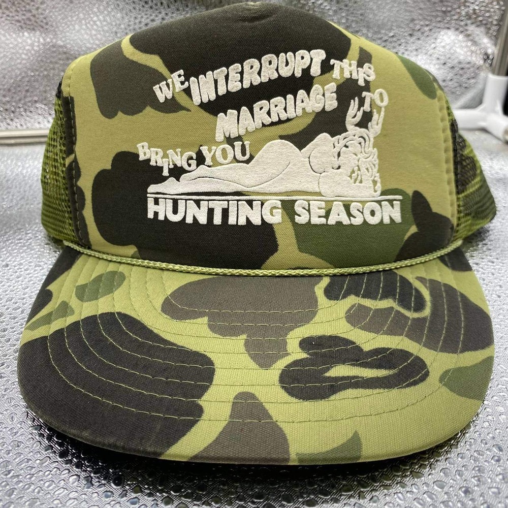 Vintage Camo Hunting Trucker Hat Mens OS Green Camo We Interrupt‎ This Marriage